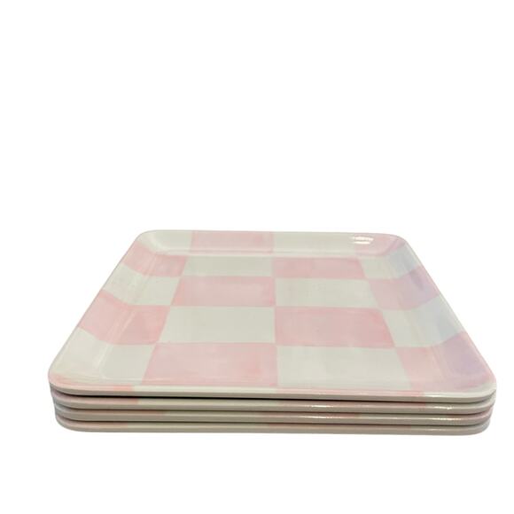 Pink & White Checkered Melamine Appetizer Dessert Plates 6in Square NEW - Picture 10 of 11